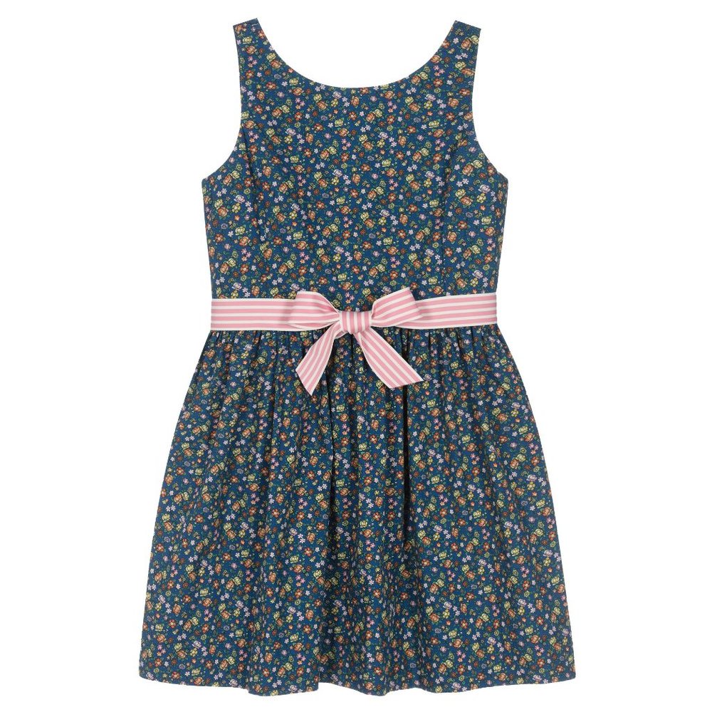 POLO RALPH LAUREN Big Girls Floral Fit and Flare Dress Navy Blue Multicolor